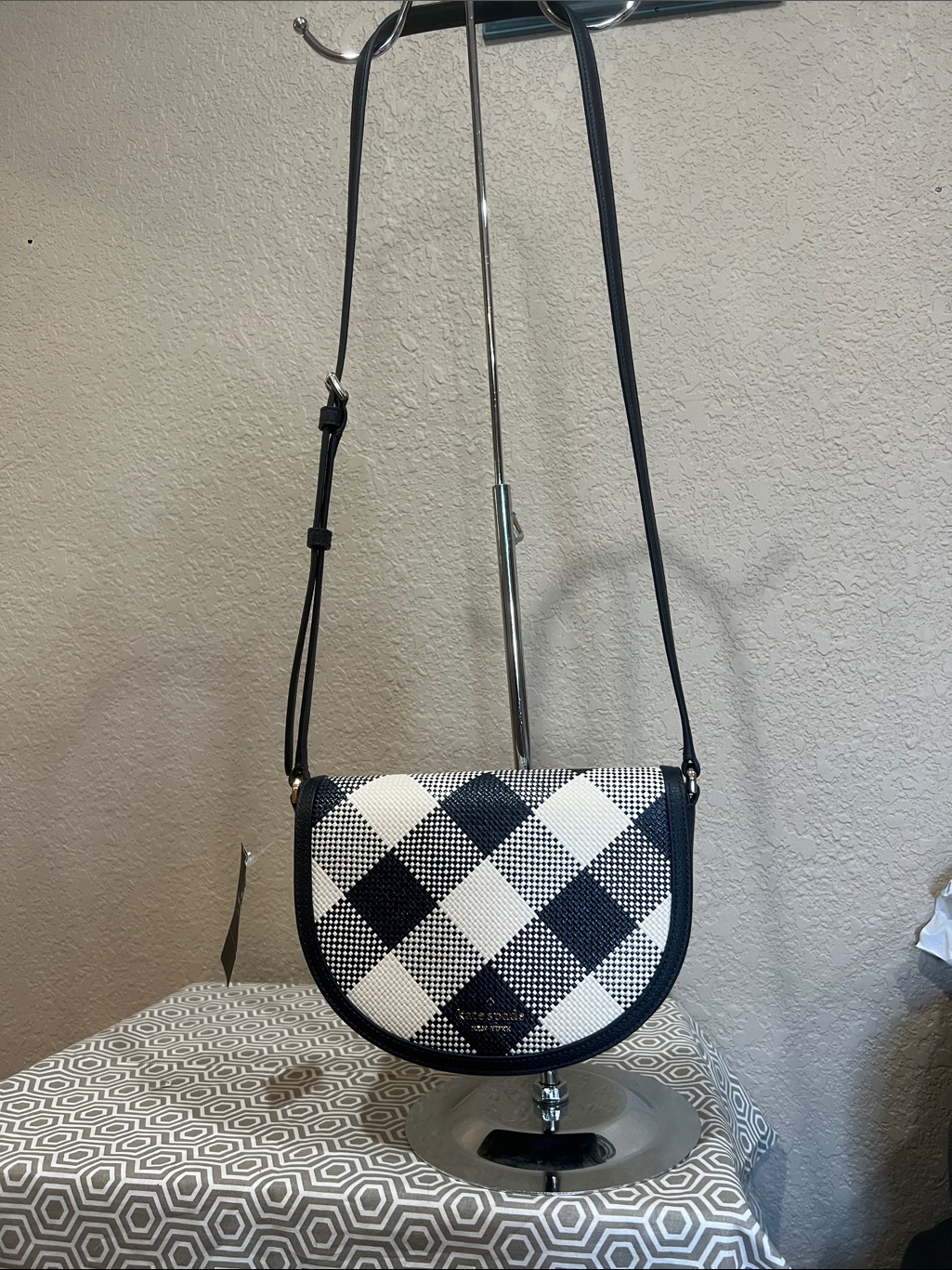 Blazer Blue And White Check Crossbody Saddle Bag